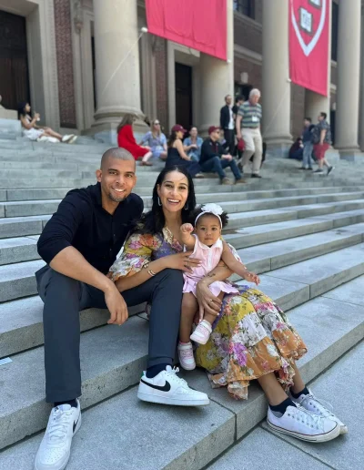 Morgan Radford with her husband and baby daughter at Harvard University.